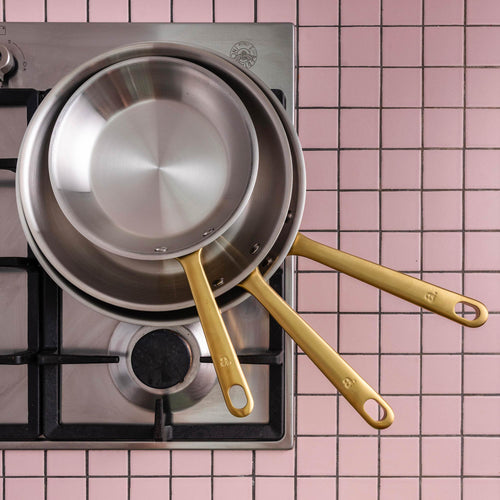 Pack Brigade - set de 3 poêles en inox avec manches dorés - Édition limitée - Atma Kitchenware