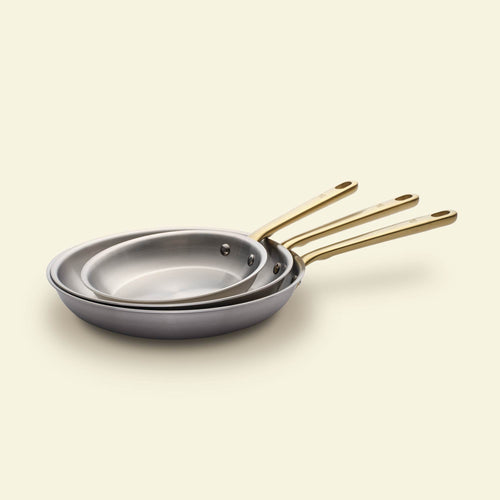 Pack Brigade - set de 3 poêles en inox avec manches dorés - Édition limitée - Atma Kitchenware