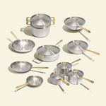 19-piece stainless steel cookware set with gold handles