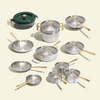 21-piece stainless steel cookware set with gold handles