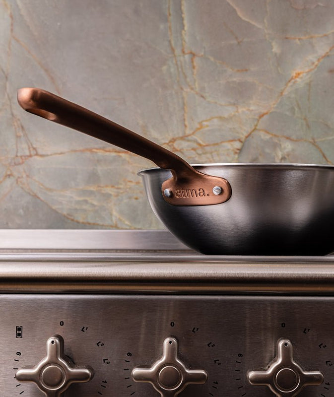 Batterie de cuisine en inox avec manches bronze, 9 pièces - Atma Kitchenware