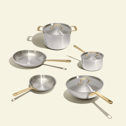 Batterie de cuisine en inox avec manches dorés, 9 pièces - Atma Kitchenware