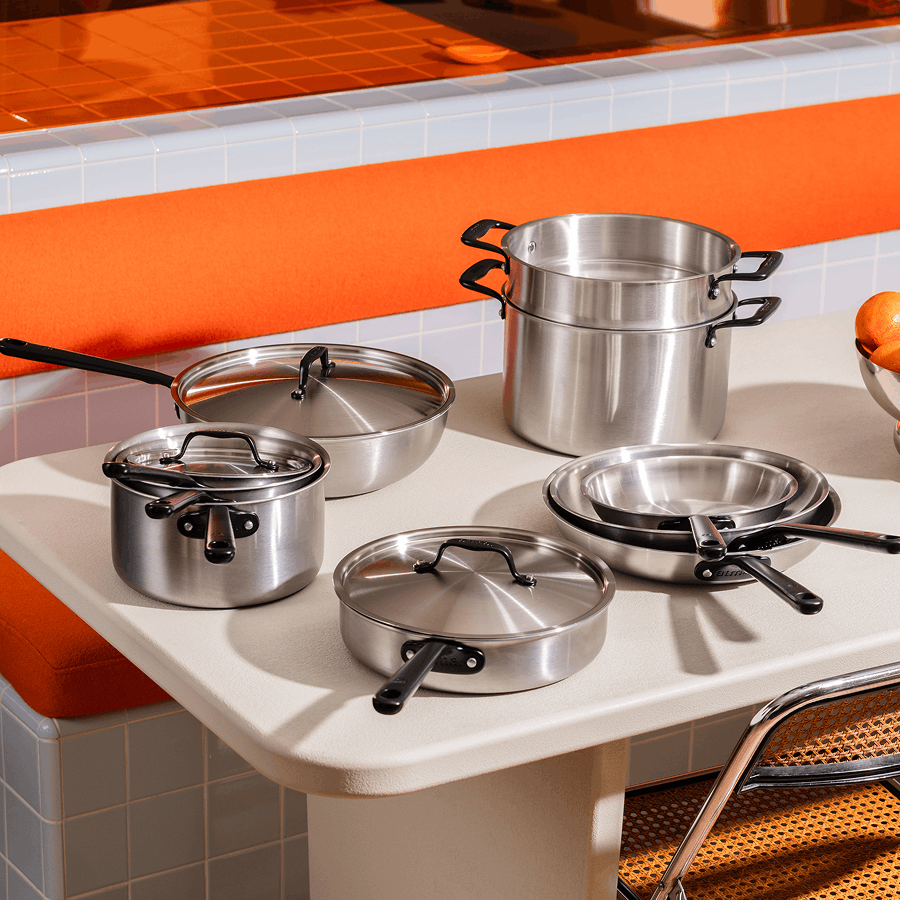 Batterie de cuisine en inox avec manches noirs, 21 pièces - Atma Kitchenware