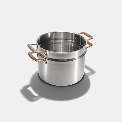 Le grand faitout en inox et son pasta pot, poignées bronze - Atma Kitchenware