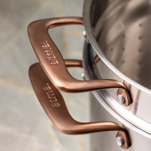 Le grand faitout en inox et son pasta pot, poignées bronze - Atma Kitchenware