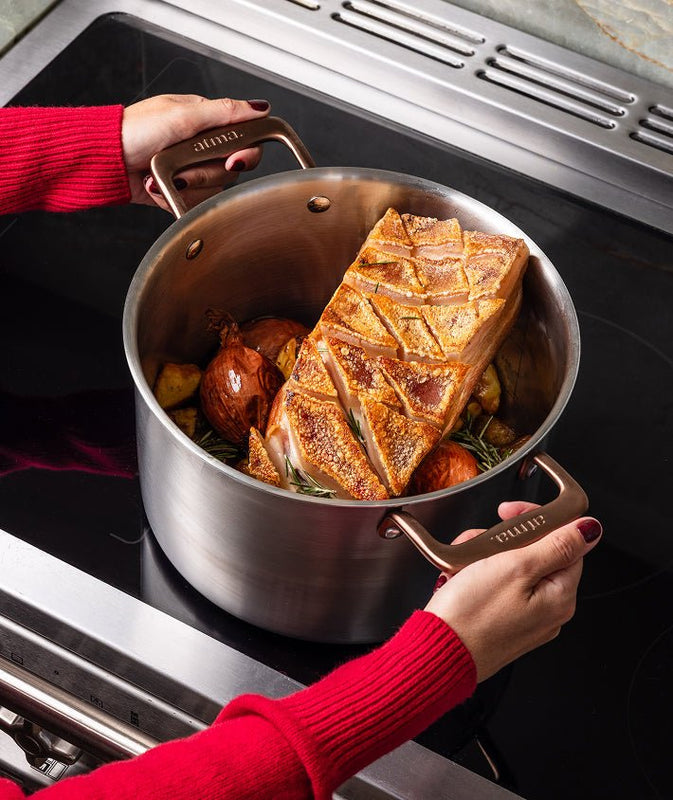 Le grand faitout en inox et son pasta pot, poignées bronze - Atma Kitchenware