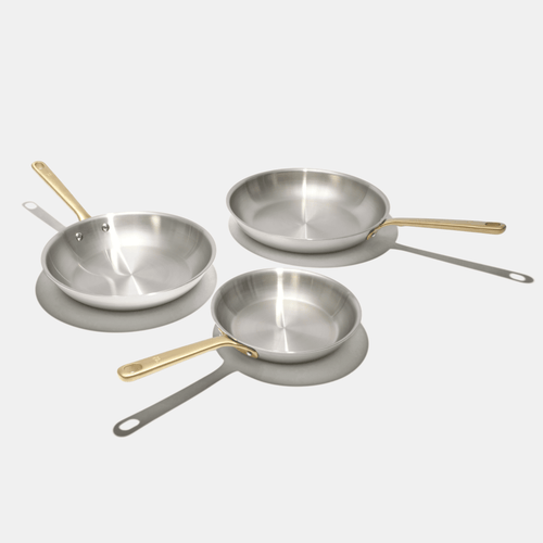Pack Brigade - set de 3 poêles en inox avec manches dorés - Édition limitée - Atma Kitchenware